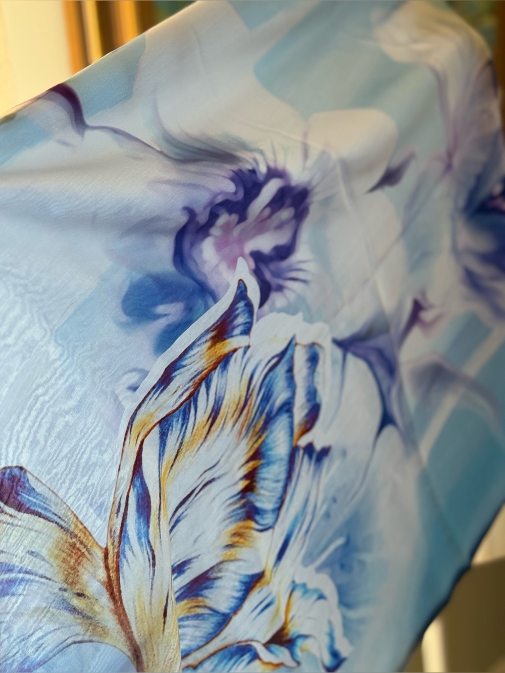 Chinese Silk Scarf with Orchid Print by Saint Joy - NWT, box, and gift bag - Picture 4 of 15